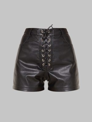 laceup leather shorts