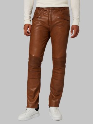 brown Leather Biker Pants