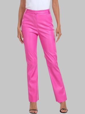 Hot Pink Straight Leg Leather Pants