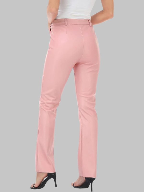 Pink Straight Leg Leather Pants