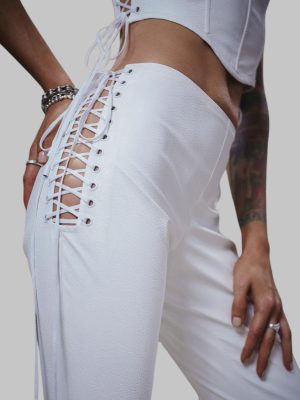 Ladies Leather Pants With Lace Up Sides