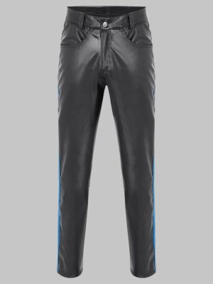 Mens Biker Pants With Blue Piping