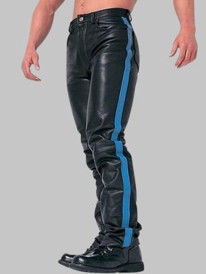 Mens Biker Pants With Blue Piping