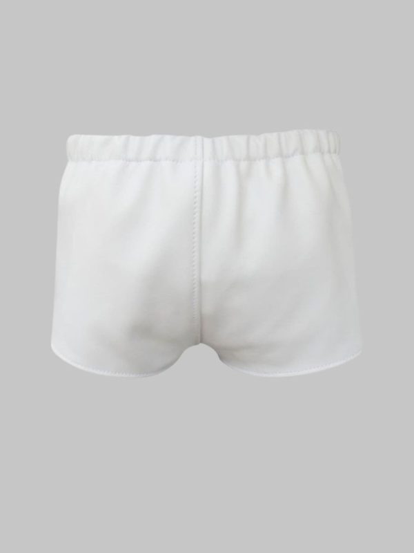 mens white leather shorts