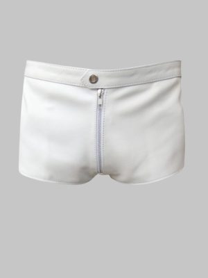 mens white leather shorts