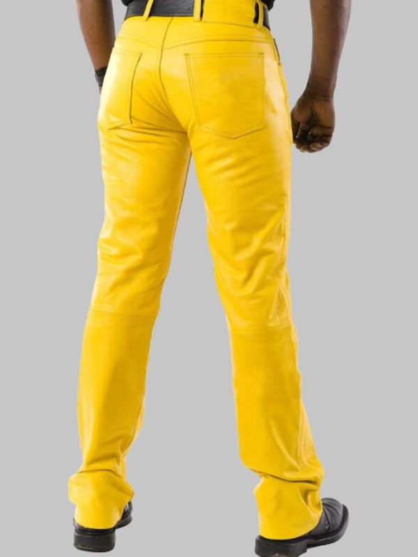 Yellow Leather Skin Fit Pants
