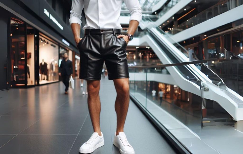 mens leather shorts