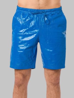 Classic Blue Leather Shorts for Men