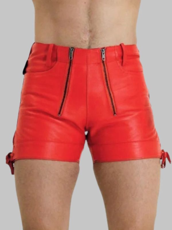Double Zip Red leather Shorts